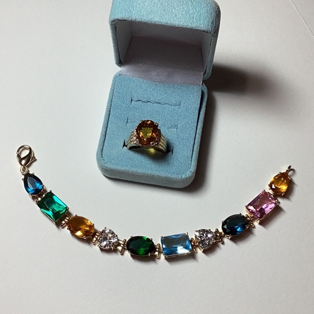Technibond Original 2 pc set Multi Shaped Stone Bracelet matching Ring